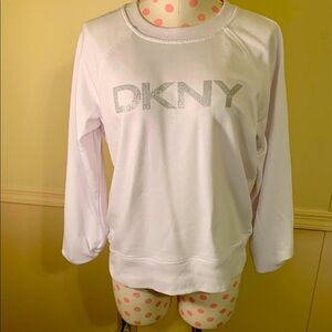 DKNY White Sweatshirt Size Medium Like NEW Silver DKNY Front letters Cute & Cozy